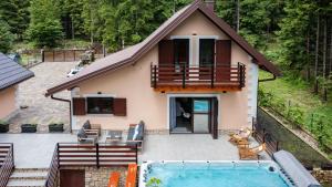 an aerial view of a house with a pool at Casa Foresta by Villas Guide in Mrkopalj