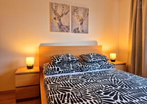 a bedroom with a bed with two pillows at City Center Apartments - Moderna Brno Římské náměstí IV in Brno
