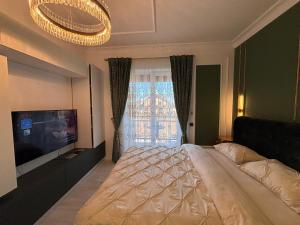 a bedroom with a large bed and a television at Vert Unique Luxury Experience in Băile Felix in Baile Felix