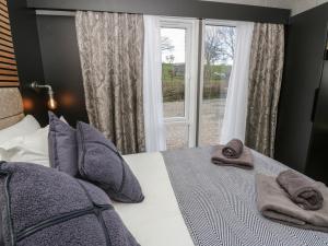 a bedroom with a bed and a window at Dawn's Rest in Rhayader