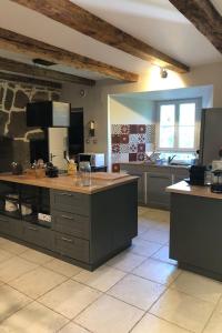 a large kitchen with a counter top in a room at Gite de collandres in Cheylade +17 photos