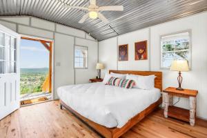 a bedroom with a large bed and a large window at Daybreak Ridge Entire Property in Blanco