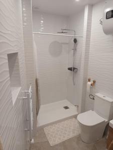 a white bathroom with a toilet and a shower at Elohan Suite, parenthèse chic & cosy in Pontoise