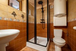 a bathroom with a shower and a toilet and a sink at Chalupa Juraj Terchová in Terchová