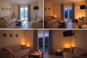 a living room with two couches and a tv at Rodanthy I in Katelios