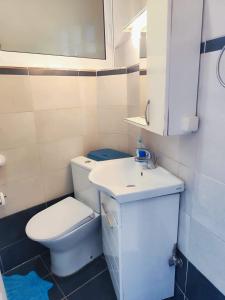 a small bathroom with a toilet and a sink at Panoramic Sea View in Porto Rafti +19 photos