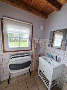 a bathroom with a sink and a window at Gîte l'étable in Verlincthun +33 photos