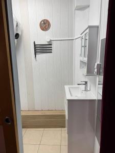 a kitchen with a sink and a plate on the wall at Gite la fontaine dargent in Aisy-sur-Armançon +22 photos