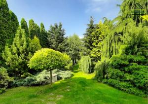 a garden with a green lawn and trees at Noclegi Jaroszowice in Jaroszowice