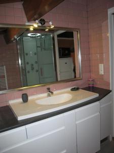 a bathroom with a sink and a mirror at "Côté plage" in Aubeterre-sur-Dronne