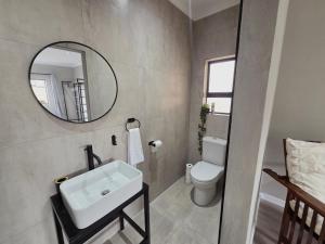 a bathroom with a sink and a mirror and a toilet at Munnik Rest in Polokwane