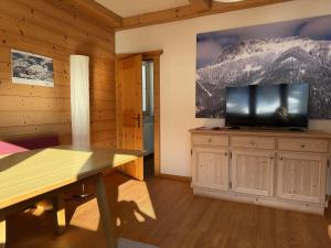 a living room with a television on top of a cabinet at Haus Barbara in Waidring