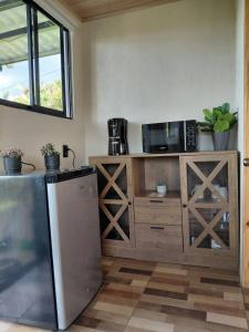 a kitchen with a refrigerator and a microwave at Villa Lago del Sol in El Castillo de La Fortuna +22 photos