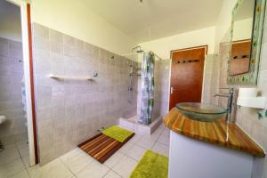 a bathroom with a glass sink and a shower at KazAKaty in Trois-Rivières +8 photos