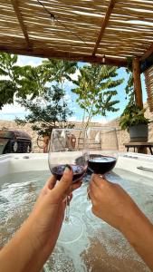two people are holding glasses of red wine at Casa Díaz Habitacion Diamante in Parras de la Fuente