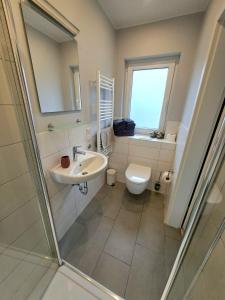 a bathroom with a sink and a toilet at Ferienhaus Wasserkunst in Wernigerode +11 photos