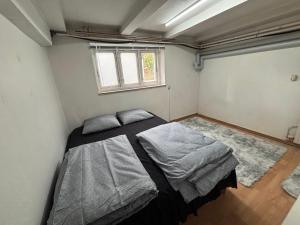 a bedroom with a bed and a window at Cosy Family Basement Apartment in Copenhagen Søborg with Jacuzzi in Søborg