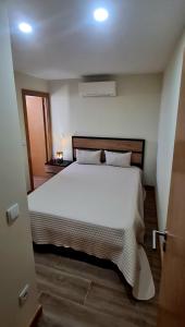 a bedroom with a large white bed with two pillows at Quinta da Toqueira in Canedo