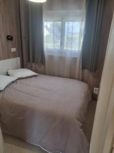a bedroom with a large bed with a window at Appartement 30 m de la mer in La Turballe
