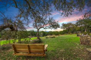 a swing hanging from a tree in a park at Casa Robles- The Bluebonnet in Wimberley