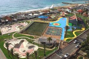 an empty water park next to the ocean at Sea180 in Nahariyya
