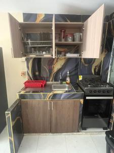 a kitchen with a sink and a stove at Apartamentos KARS in Ríohacha