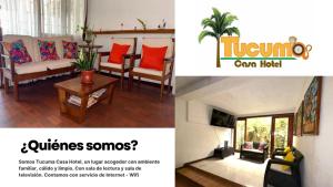 a collage of a living room with a couch and a table at Tucuma Casa Hotel in Leticia