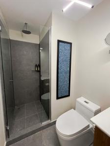 a bathroom with a toilet and a shower at Secrt Escalante Premium Studio AC in San Pedro +54 photos