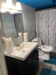 a bathroom with a white sink and a toilet at The Oasis in Clinton +27 photos