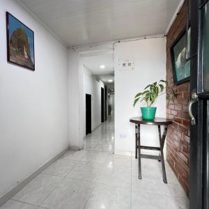 a room with a table and a plant on a wall at Apartamento cerca mall plaza in Manizales