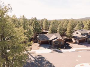 an aerial view of a house in the woods at McB's Mountain Retreat in Flagstaff