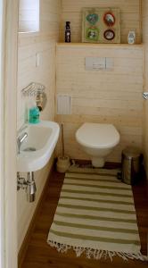 a small bathroom with a sink and a toilet at Apartment Garden in České Budějovice +10 photos