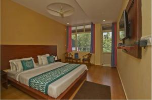a bedroom with a large bed and a television at Red carpet hotel in Kangra