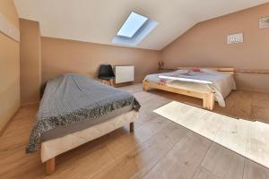 a bedroom with two beds and a skylight at Gites Bretzel Cigogne ET Manala in Munwiller