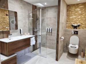 a bathroom with a shower and a toilet and a sink at SOLASI - Gîte et Chambres D'hôtes in Blanquefort-sur-Briolance +21 photos
