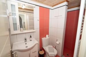 a small bathroom with a toilet and a sink at ARTEMIS ROOMS in Pefki