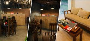 two pictures of a bar with a couch and a bar with stools at Tranquil Sanctuary Yala in Tissamaharama