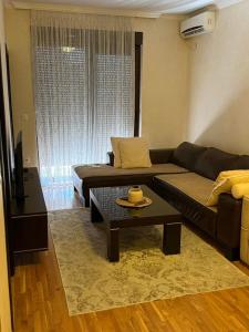 a living room with a couch and a coffee table at Apartman ML Company in Bečići