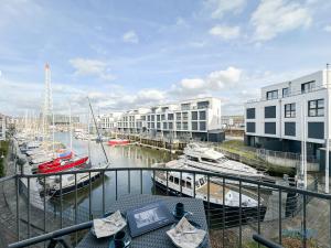 a group of boats are docked in a marina at Marina Liebe in Cuxhaven