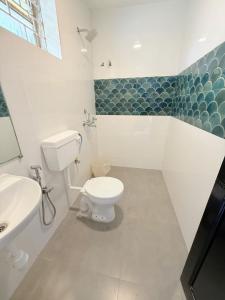 a bathroom with a toilet and a sink at Abalone Resort in Arpora +43 photos