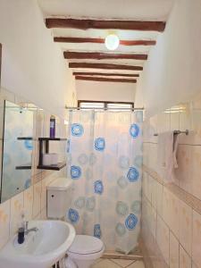 a bathroom with a shower and a toilet and a sink at Elna's Haven Diani Palms - 5min walk to the beach, serene and culinary services in Ukunda