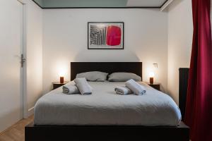 a bedroom with a bed with two pillows on it at Le Carré D'Or - Chambre Calme En Hypercentre in Toulouse +5 photos