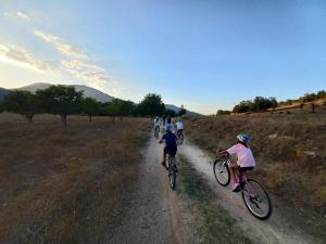 a group of people riding bikes down a dirt road at Πολύμνια in Agia Anna