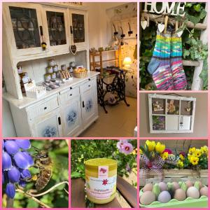 a collage of pictures of a kitchen with eggs at Gemütliches Appartment in Tucheim in Tucheim