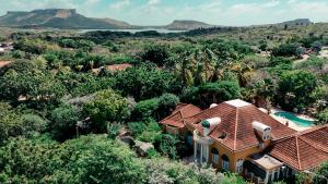 an aerial view of a house with a swimming pool at Coconuts Tropical Boutique Hotel Curaçao in Willemstad