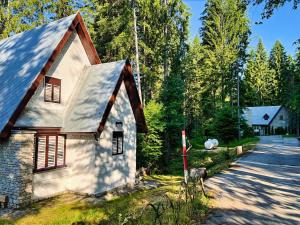 a house with a gambrel roof and a road at Voineasamountainvillas in Voineasa