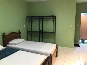 two beds in a room with green walls at Pousada Madre De Deus in Brejo da Madre de Deus