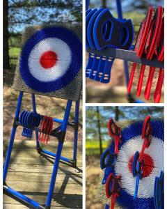 four pictures of a chair with a target and a pair of scissors at Roadhaven1830 in Mount Jackson +29 photos