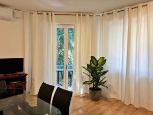 a dining room with a glass table and a potted plant at Colombo Central Apartment in Garda