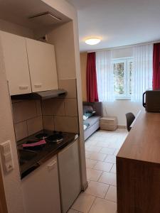 a small kitchen with a stove and a counter top at Business Apartment Reutlingen in Reutlingen